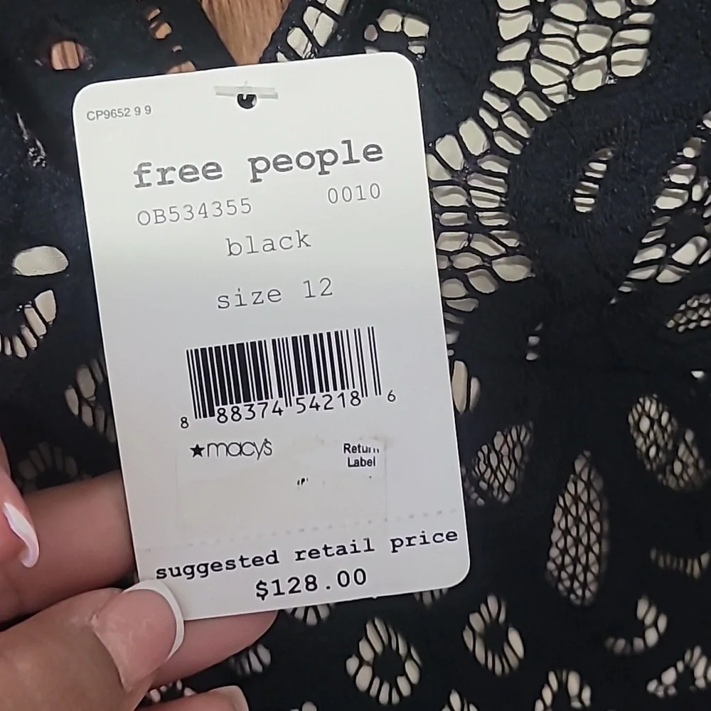 Free People Black Lace Backless V-Neck Dress with Nude Lining - Picture 3 of 3
